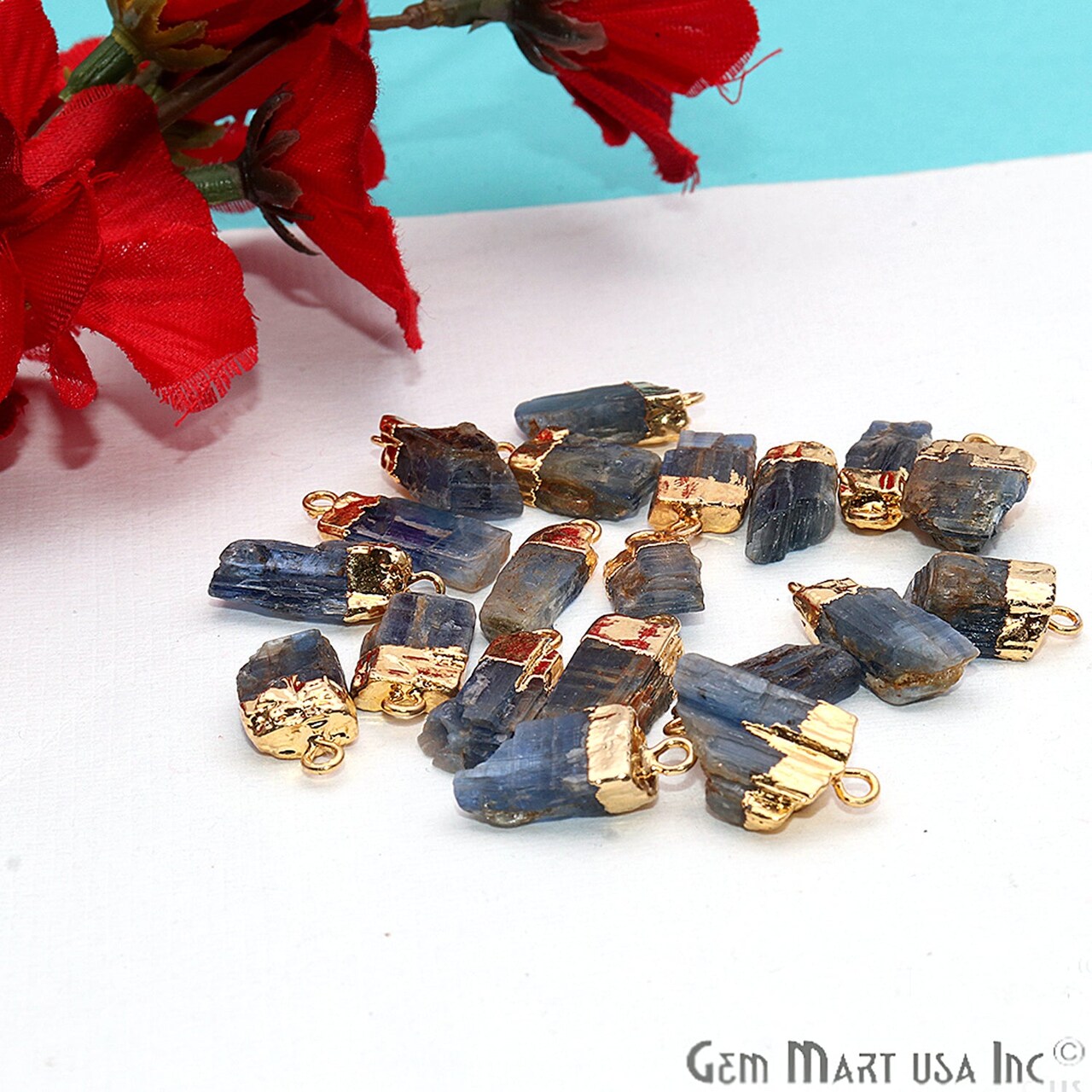Rough Gemstone Pendant, Birthstone Raw Pendant, Gold Electroplated Connector Charms, 15x10mm (Approx), 1 pc, GemMartUSA (50470)